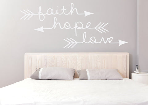 Bedroom Wall Decor, Vinyl Decal Sticker, Faith Hope Love Wall Words - lasting-expressions-vinyl