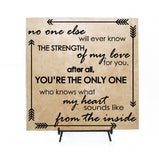 No one else will ever know love for you, Heart sounds like from inside, Birthday Gift for New Mom, Baby Nursery Decor, Baby Quote Sign Wood - lasting-expressions-vinyl
