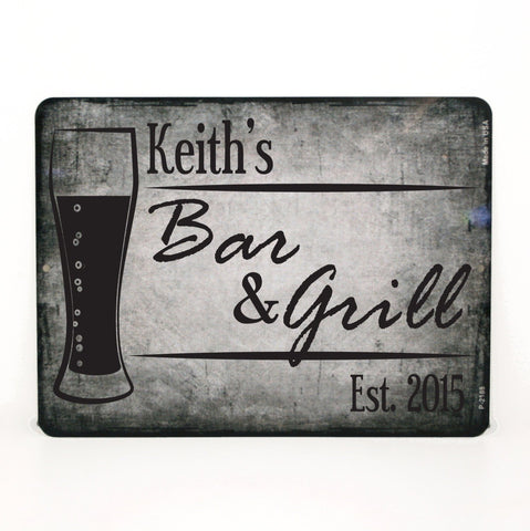 Bar and Grill Metal Sign, Metal Bar Sign, 9" x 12" Street Sign - lasting-expressions-vinyl
