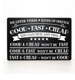 Metal Service Sign for Work, Three Kinds of Service, Thank You Gift for Business Owner, Funny Work Related Gift for Boss, Good Fast Cheap - lasting-expressions-vinyl