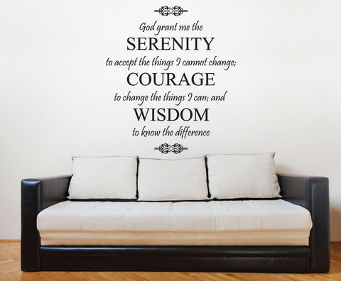 Serenity Prayer Wall Quote Decal Sign, Spiritual Wall Words Quote Wall Art, God Saying for Wall, Serenity Courage Wisdom Quote Wall Sticker - lasting-expressions-vinyl
