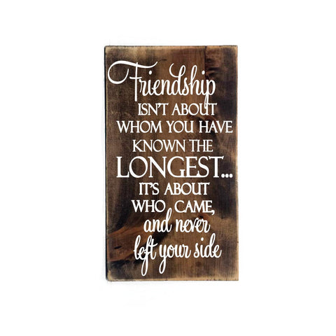 Wood Sign with Quote about Friendship isn't about never left your side - lasting-expressions-vinyl