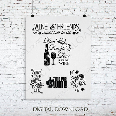 Set of Wine Designs Vector Digital Design Download - Ready to use Digital File, Vinyl Design, Printable Quote, Wine Vector, Digital Download - lasting-expressions-vinyl