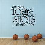 Motivational Sports Quote, You miss 100% shots you don't take Vinyl Wall Decal, Basketball Sports Sign, Inspirational Saying, Sports Nursery - lasting-expressions-vinyl